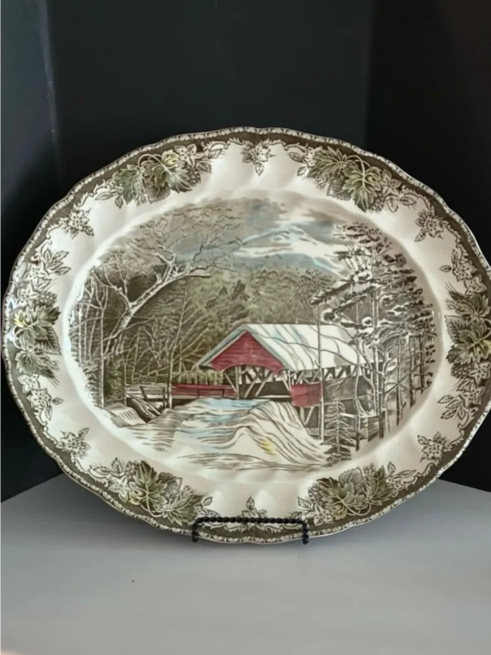Vintage Johnson Bros The Friendly Village Large - Covered Bridge - Platter